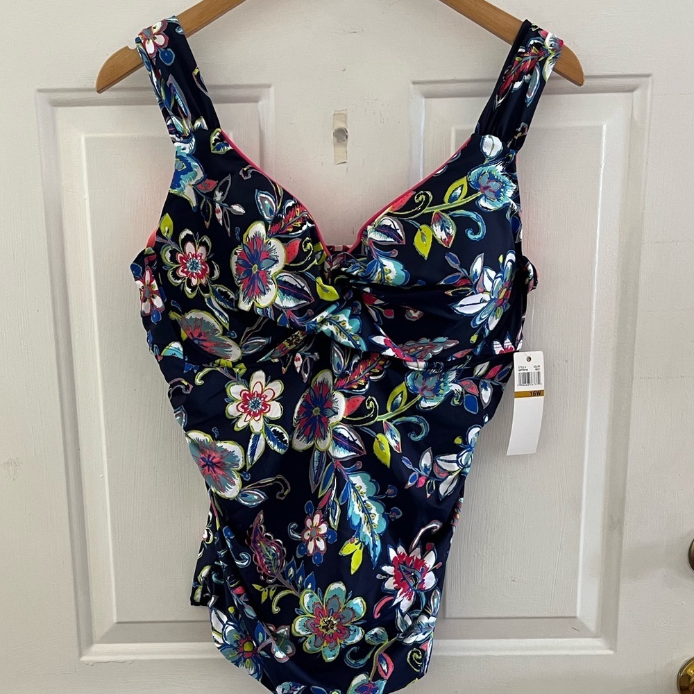 Anne Cole Woman's Plus-Size Multi-Color Padded Summer Beach Tankini Sz 16W